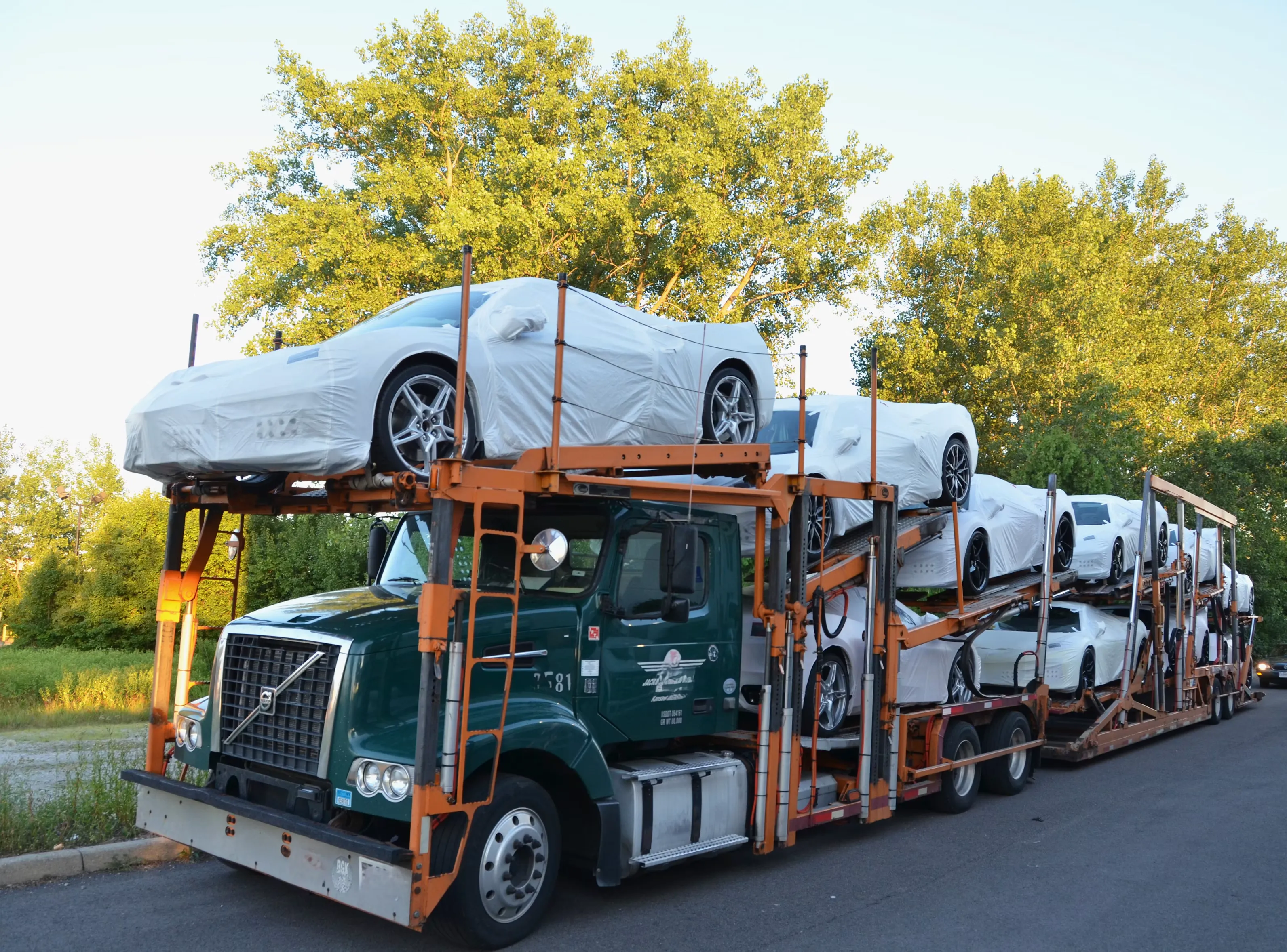 A car-carrier truck loaded with vehicles on the highway